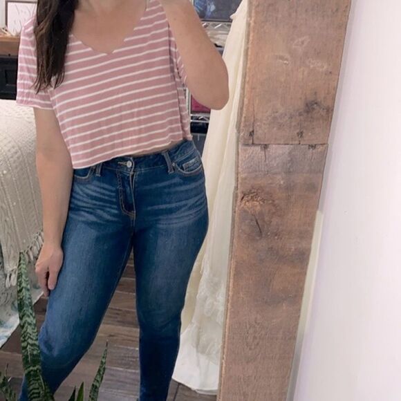 SHEIN pink and white striped crop top size large - Picture 2 of 5